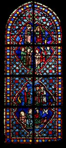 Window depicting the Annunciation, the Marriage of the Virgin, Anne and Joachim by French School